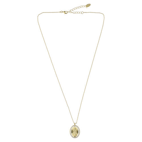 Amen cross necklace with Miraculous Medal, gold brass and white zircons 5