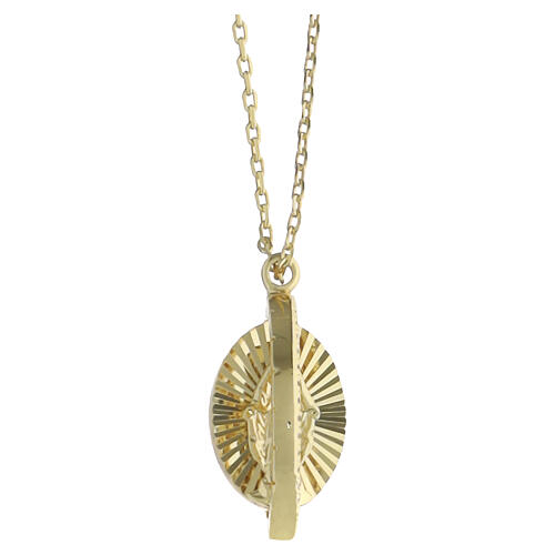 Amen cross necklace with Miraculous Medal, gold brass and white zircons 6