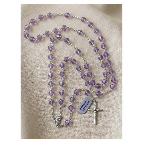 Rosario rosa 6 mm grani cristallo sfaccettato argento 925 2