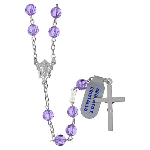 Rosario rosa 6 mm grani cristallo sfaccettato argento 925 3