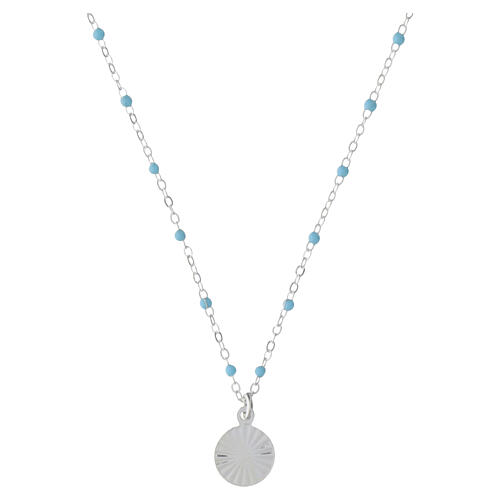 925 silver necklace with Guardian Angel and sky-blue beads, 16 in, by Valenti 2
