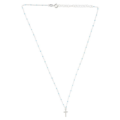 Collier croix perles bleu ciel argent 925 Valenti 40 cm 2