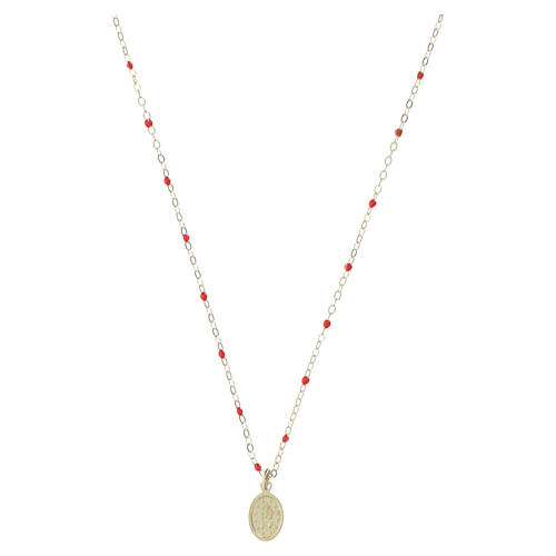 Necklace in 925 silver, Miraculous Medal and red beads, Valenti, 16 in 2