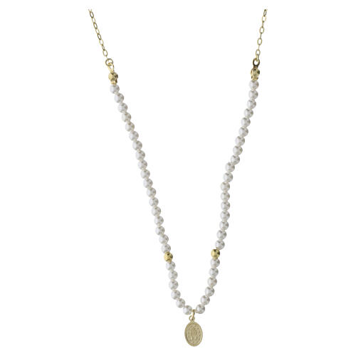 Collar Valenti con Medalla Milagrosa de plata dorada y perlas 40 cm 2