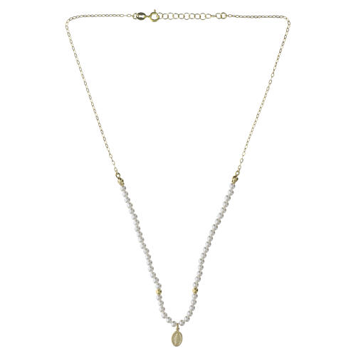 Necklace with Miraculous Medal in Gold-Plated 925 Silver and Pearls, 40 cm Valenti 3