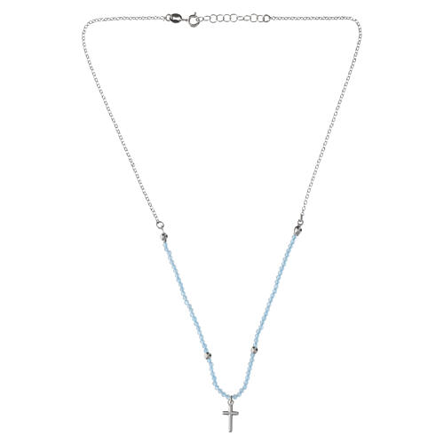 Collar con cuentas azules Valenti y cruz de plata 925 40 cm 2