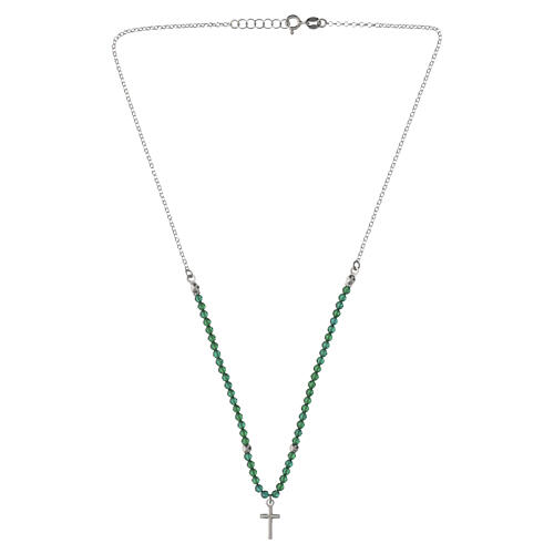 Cross choker with sky-blue beads and 925 silver pendant, 40 cm Valenti 2