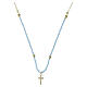 Collar dorado Valenti con cuentas celestes y cruz de plata 925 40 cm s1