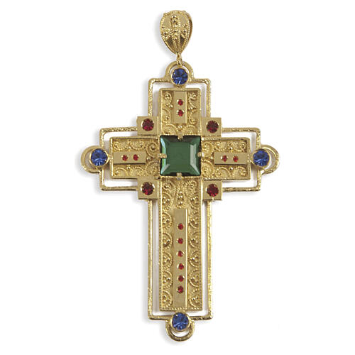 Golden Pectoral Cross, MONDRIAN model with Colored Crystals, 100x90 mm, Pical Arte Creazioni 1