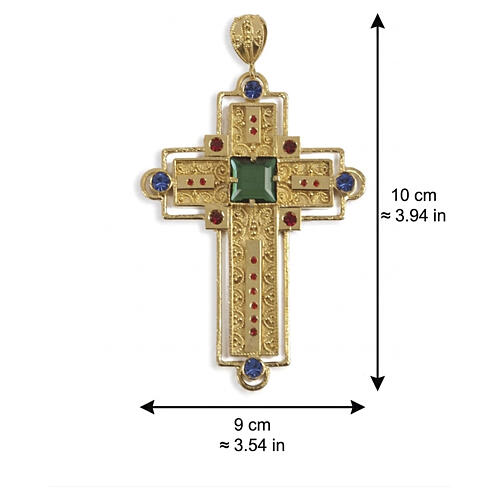 Golden Pectoral Cross, MONDRIAN model with Colored Crystals, 100x90 mm, Pical Arte Creazioni 2