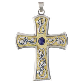 Croce pettorale pietra centrale 9x7 cm decoro ghirigori