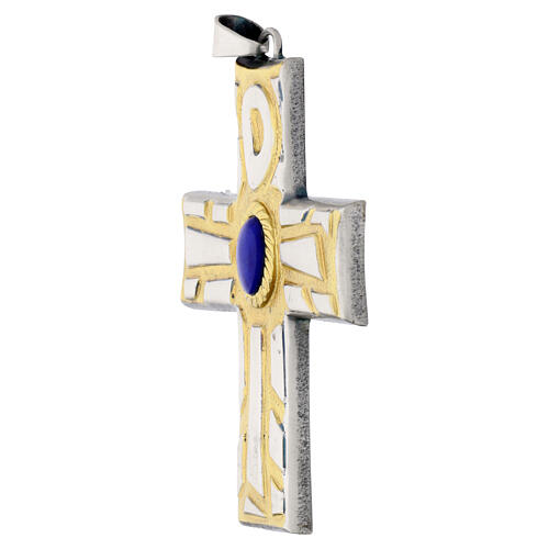 Two-tone decorative pectoral cross with central stone, 9x7 cm 2