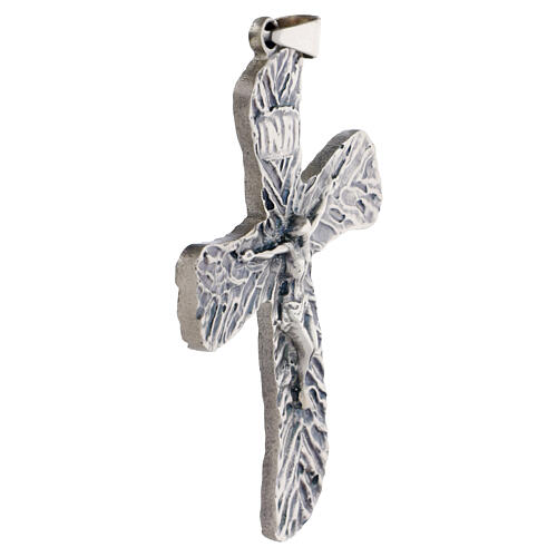 Croce pettorale finitura argento 10x6 cm con Cristo crocifisso 3
