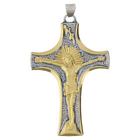 Croce pettorale bicolore 10x6 cm con Cristo in rilievo