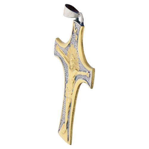 Croce pettorale bicolore 10x6 cm con Cristo in rilievo 2