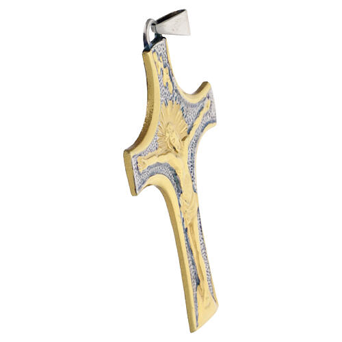 Croce pettorale bicolore 10x6 cm con Cristo in rilievo 3