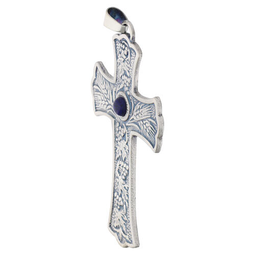 Croce pettorale 10x6 cm finitura argento Tralci d'Uva Lapislazzuli 2