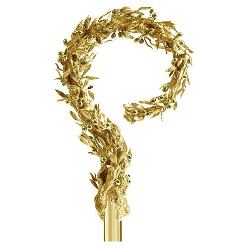 Crozier 'Olive' model, 18 kt gold-plated brass with green crystals, Pical Arte Creazioni 1
