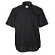 STOCK Black popeline clergyman shirt, short sleeves s1