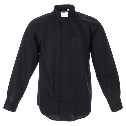 STOCK Clergyman shirt, long sleeves in black popeline 1