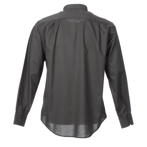 STOCK Clergy shirt, long sleeves in dark grey mixed cotton 2