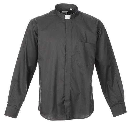 STOCK Camicia clergyman manica lunga misto grigio scuro 1