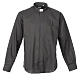 STOCK Clergy shirt, long sleeves in dark grey mixed cotton s1