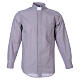 STOCK Clergyman shirt in light grey fil a fil cotton, long sleeves s1