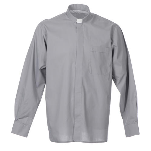 STOCK Light grey popeline clergyman shirt, long sleeves 1