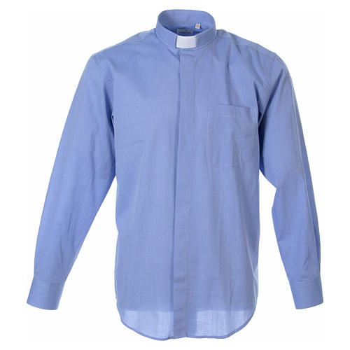 STOCK Collarhemd mit Langarm aus Fil-à-Fil-Baumwollmischung in der Farbe Himmelblau 1