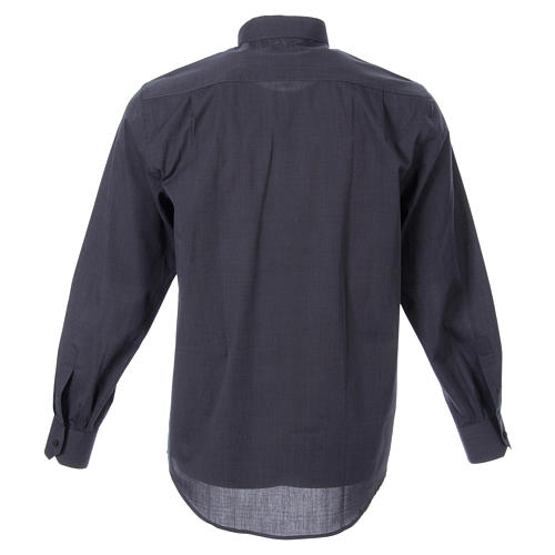 STOCK Clergyman shirt in dark grey fil-a-fil cotton, long sleeves 2