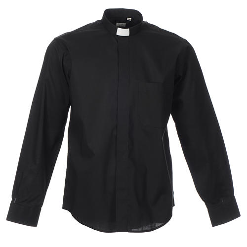 STOCK Clergy shirt, long sleeves in black mixed cotton 1