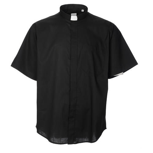 STOCK Clergy shirt, short sleeves in black poly cotton 1