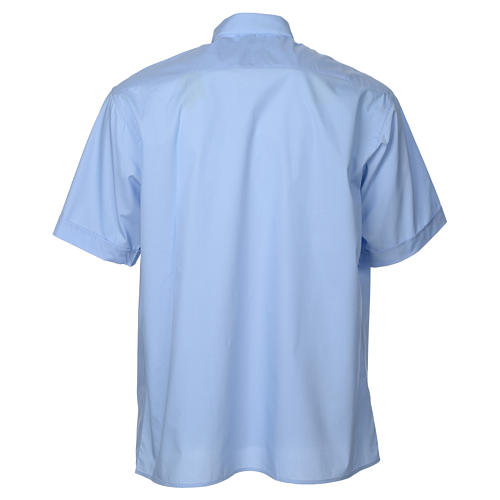 STOCK Clergy shirt, short sleeves in light blue mixed cotton 2