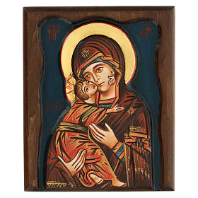 Ícone Virgem Vladimirskaya moldura madeira
