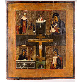 Ícono Ruso antiguo Crucifijo con Virgen s1