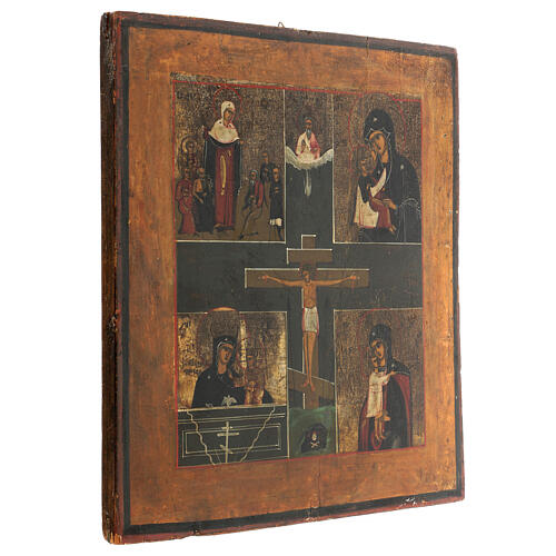 Ícono Ruso antiguo Crucifijo con Virgen 4