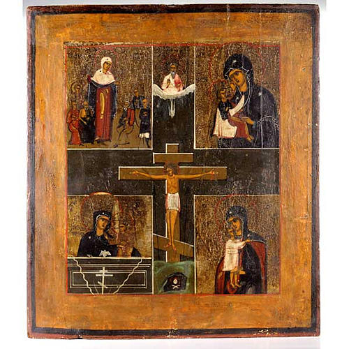 Icône ancienne russe, croix avec Vierge 1
