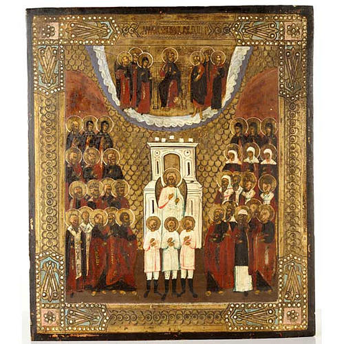 Antike russische Ikone Engel und Heilige 1