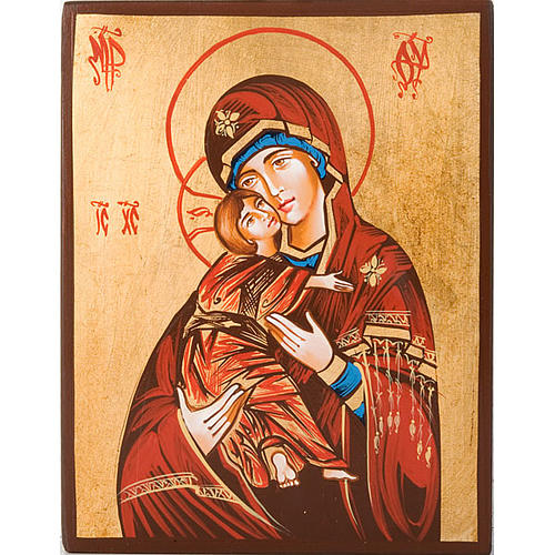 Ícone Mãe de Deus de Vladimir manto vermelho 1