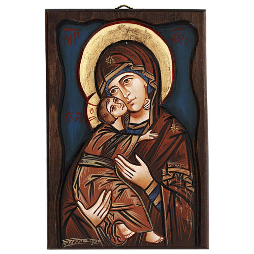 Icona Vergine di Vladimir fondo blu 1