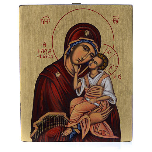 Icona bizantina Madre della Tenerezza dipinta su legno 14x10 cm 1