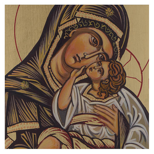Ikone Gottesmutter mit Kind, Eleusa, byzantinischer Stil, handgemalt auf Holzgrund, 24x18 cm 2