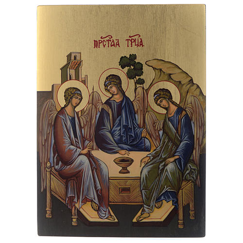 Ikone Dreifaltigkeit, byzantinischer Stil, handgemalt auf Holzgrund, 24x18 cm 1