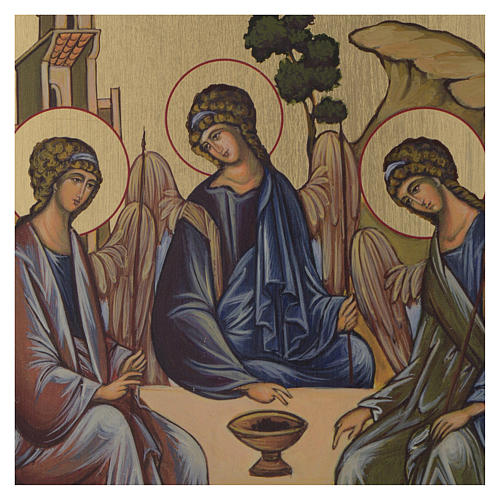 Ícone bizantino Santíssima Trinidade pintado sobre madeira 24x18 cm 2