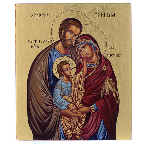 Ikone Heilige Familie, byzantinischer Stil, handgemalt auf Holzgrund, 18x15 cm 1