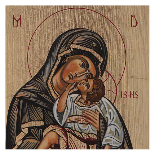 Ikone Gottesmutter mit Kind, byzantinischer Stil, handgemalt auf Holzgrund, 18x14 cm 2
