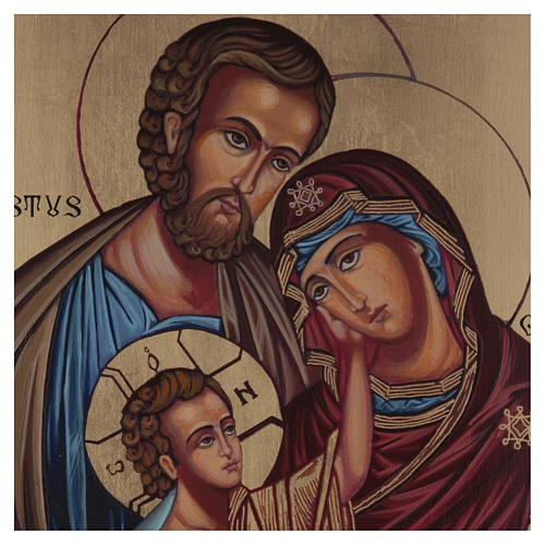 Ícone bizantino Sagrada Família pintado sobre madeira 40x30 cm 2
