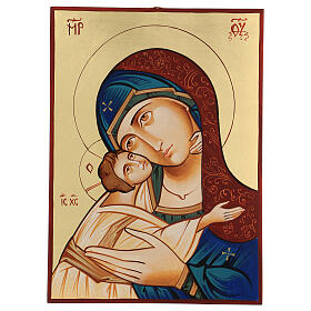 Icono Rumanía Virgen Glykophilousa 44x32 cm con niño fondo oro
