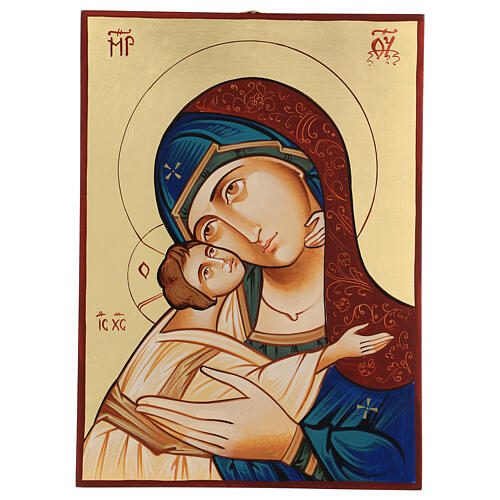 Icono Rumanía Virgen Glykophilousa 44x32 cm con niño fondo oro 1